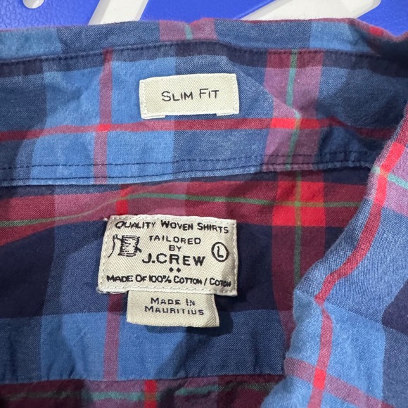 J. Crew Slim Fit Plaid Button Down Shirt Mens L Blue Red Plaid Long Sleeve‎ - Picture 4 of 7